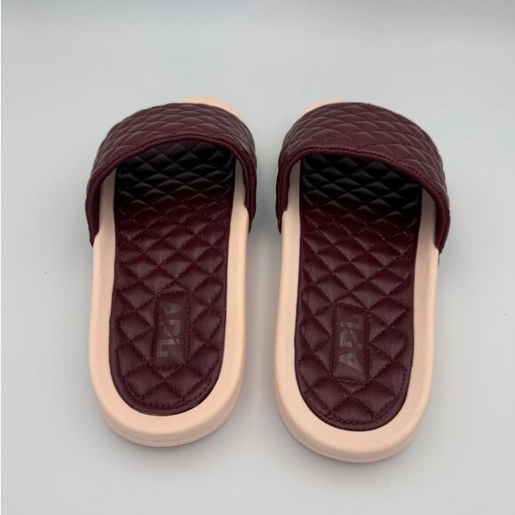APL Nappa Leather Quilted Lusso Slides Burgundy Cream Men's Size 8 - Picture 2 of 5